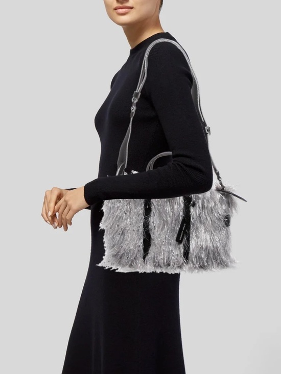 Marc Jacobs Handbags - Marc Jacobs The Creature Silver-Gray Faux Fur Tote  with Black Leather Straps